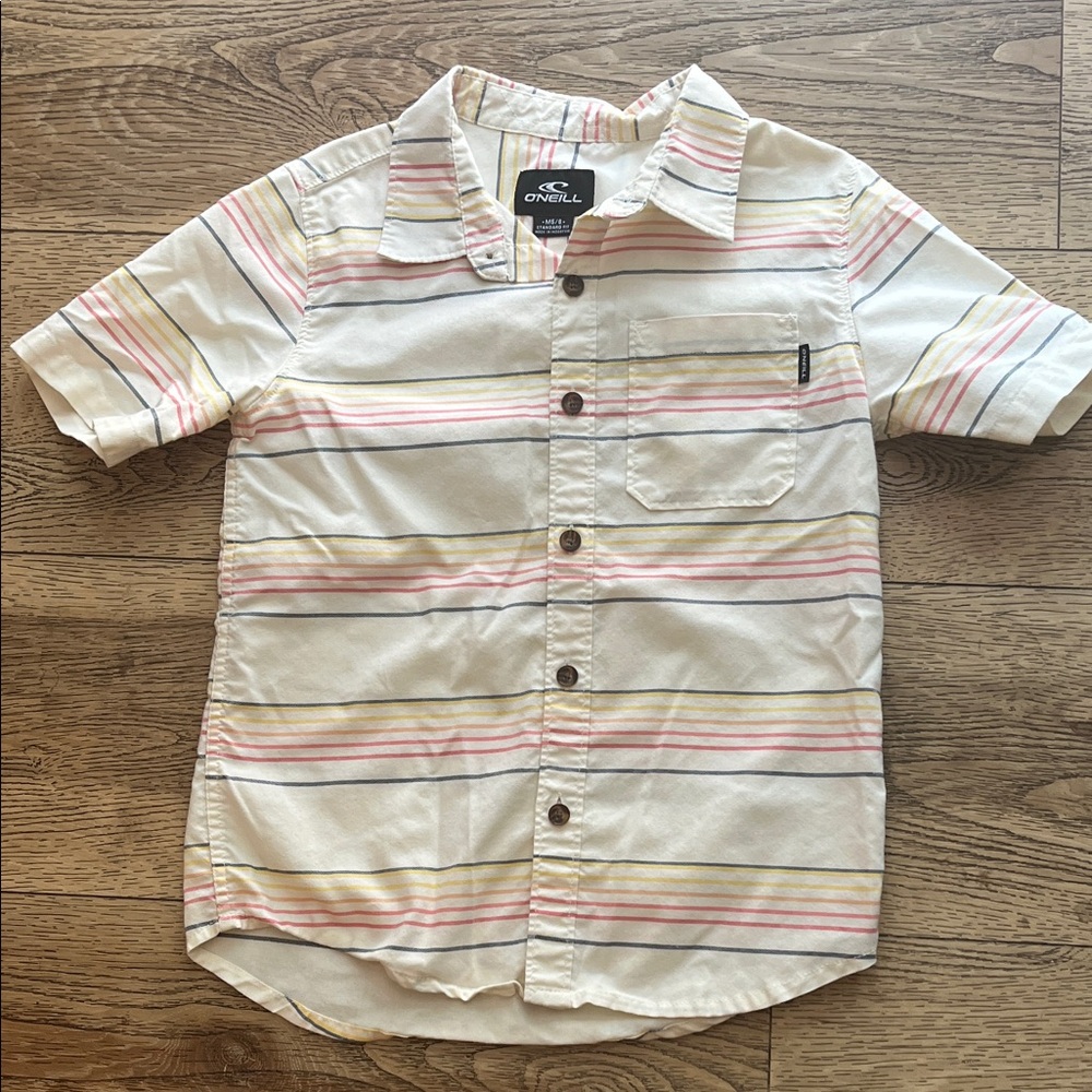 O'Neill boys Button Down Shirt - Cream and Pink Stripes